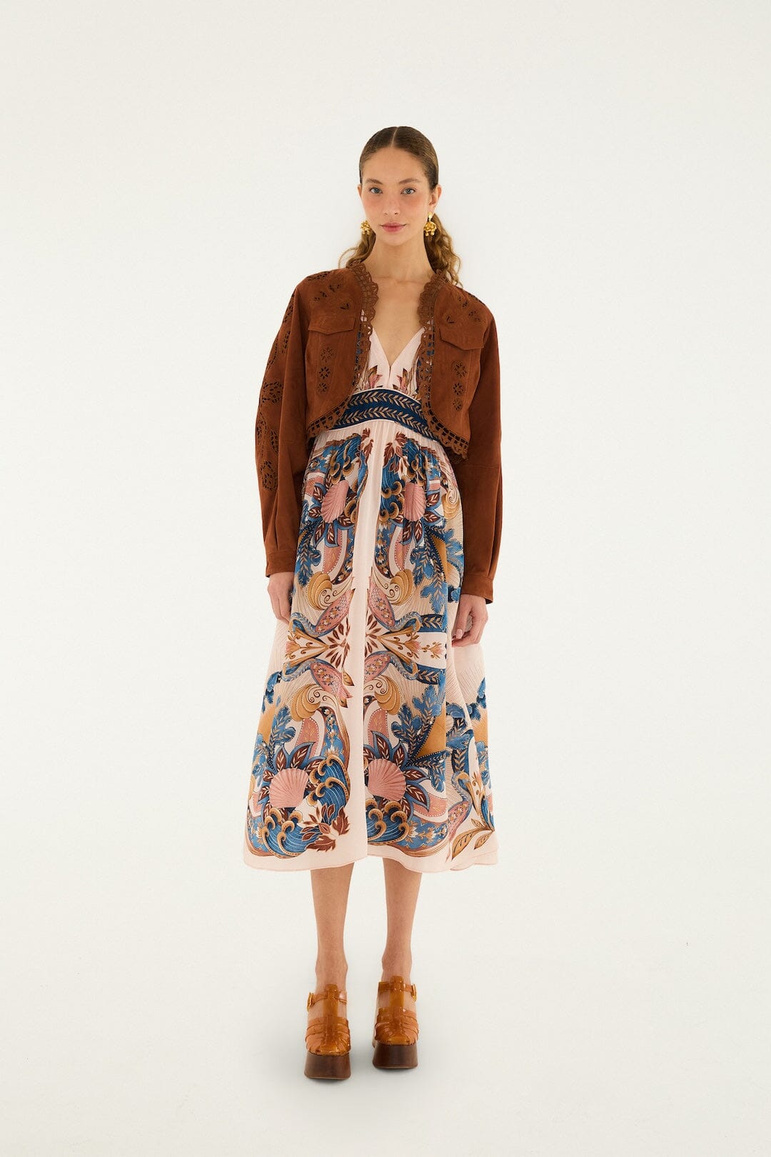 FARM Rio Shop Caramel Richelieu Cropped Leather Jacket