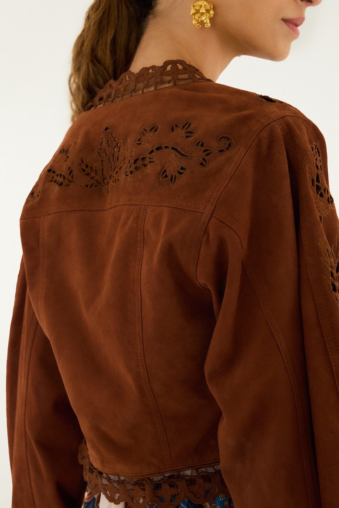 FARM Rio Shop Caramel Richelieu Cropped Leather Jacket