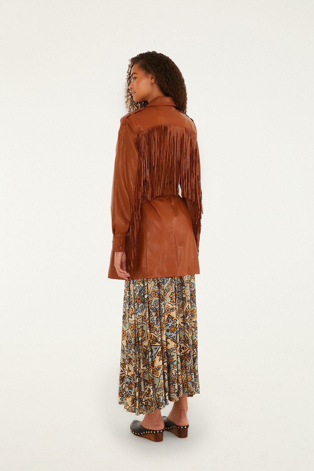 FARM Rio Shop Brown Fringes Leather Coat