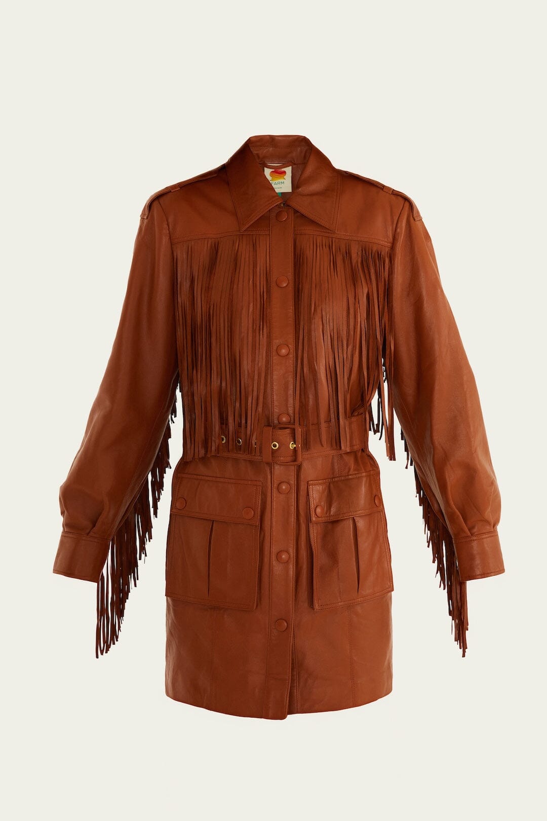 FARM Rio Shop Brown Fringes Leather Coat