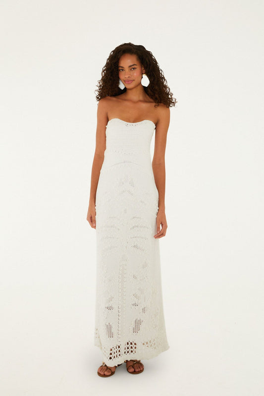 FARM Rio Shop Off-White Palm Tree Knit Midi Dress