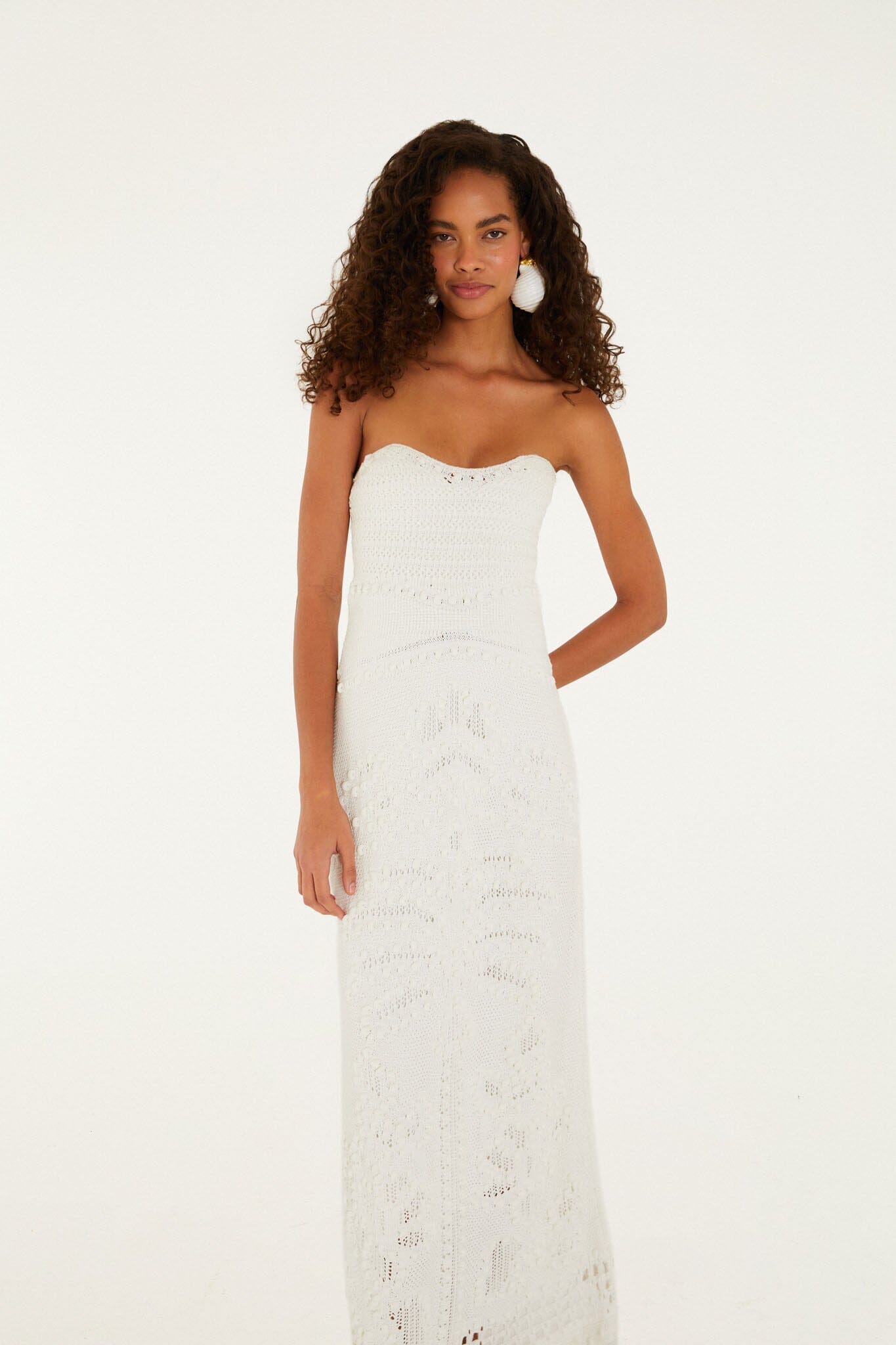 FARM Rio Shop Off-White Palm Tree Knit Midi Dress