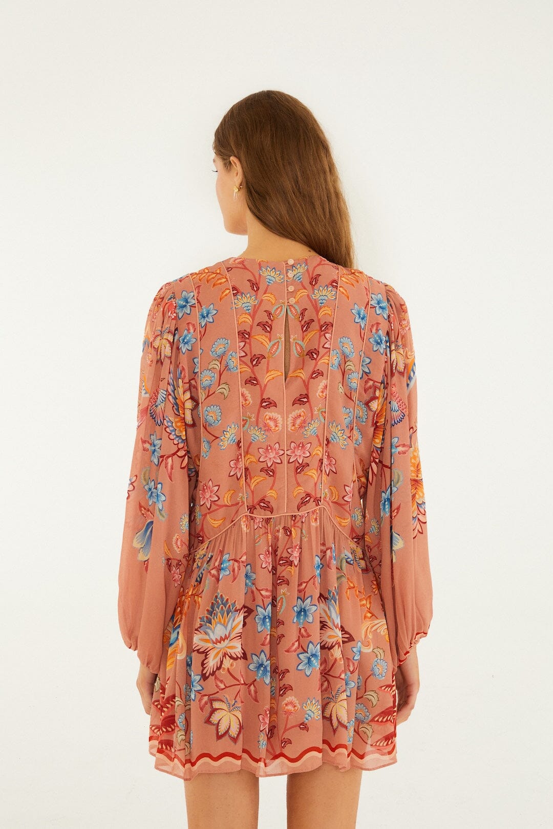 FARM Rio Shop Mocha Boho Enhance Lace Long Sleeve Mini Dress
