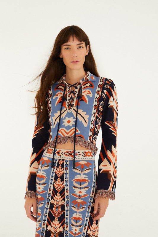 FARM Rio Shop Multicolor Tapestry Fringes Knit Top