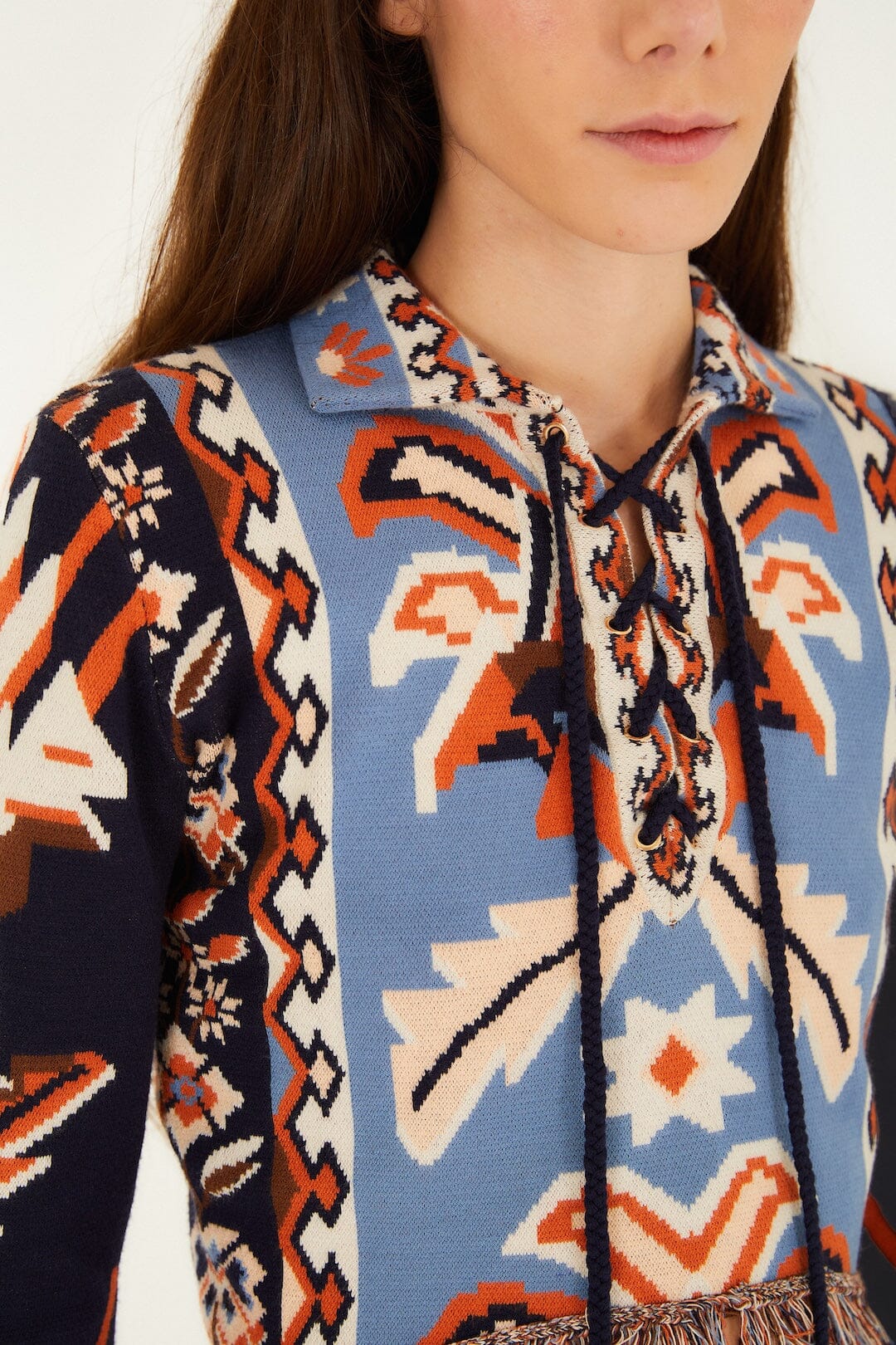FARM Rio Shop Multicolor Tapestry Fringes Knit Top