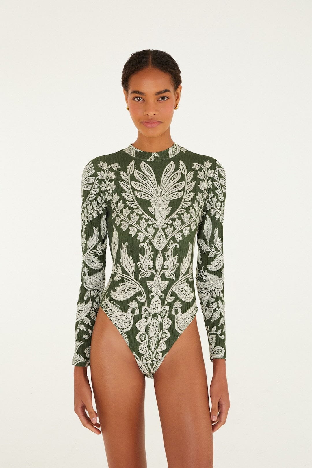 FARM Rio Shop Dark Green Miranda Long Sleeve Bodysuit