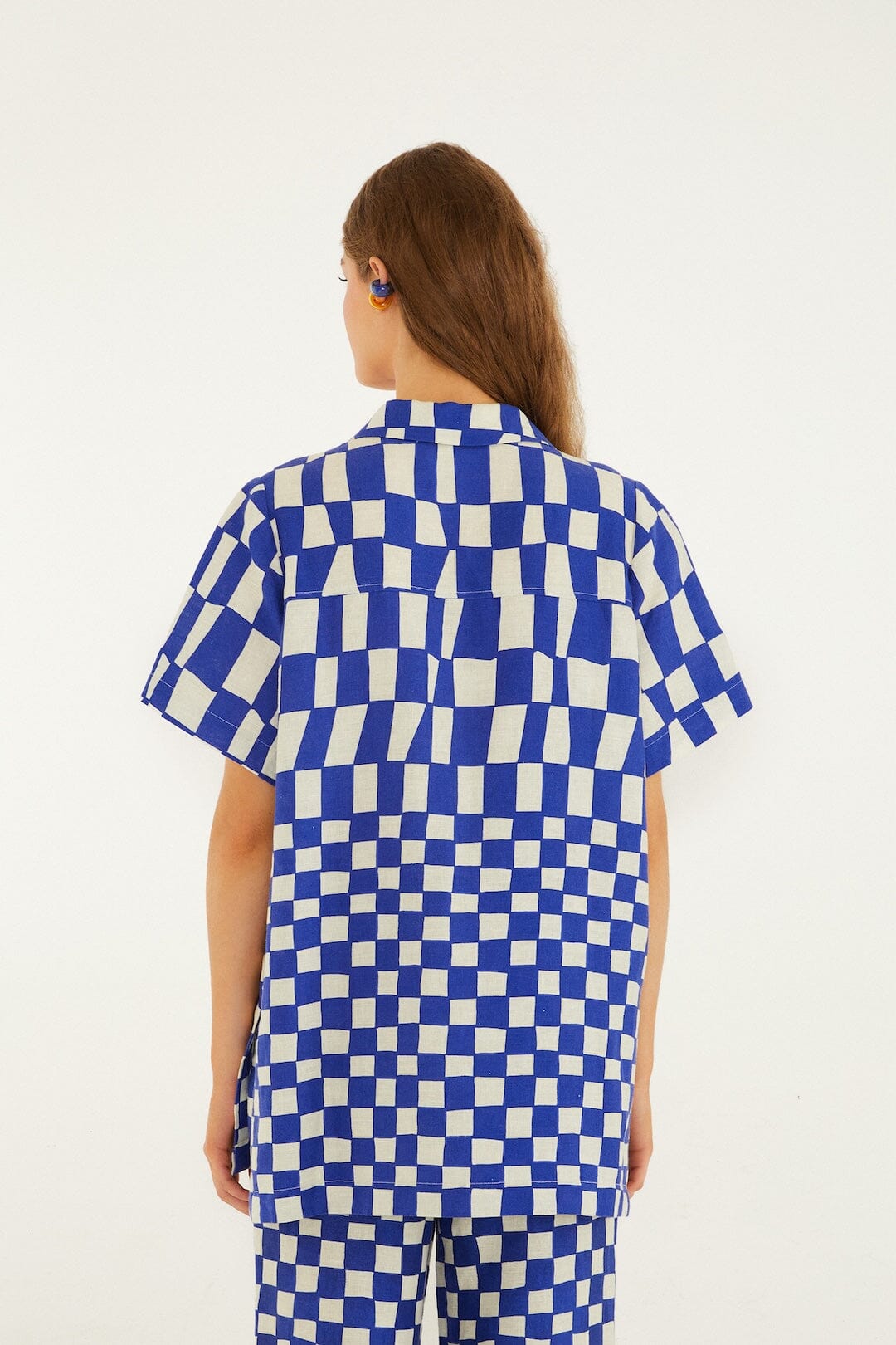 FARM Rio Shop Blue Dream Checkered Short Sleeve Lenzing Ecovero Euroflax Shirt