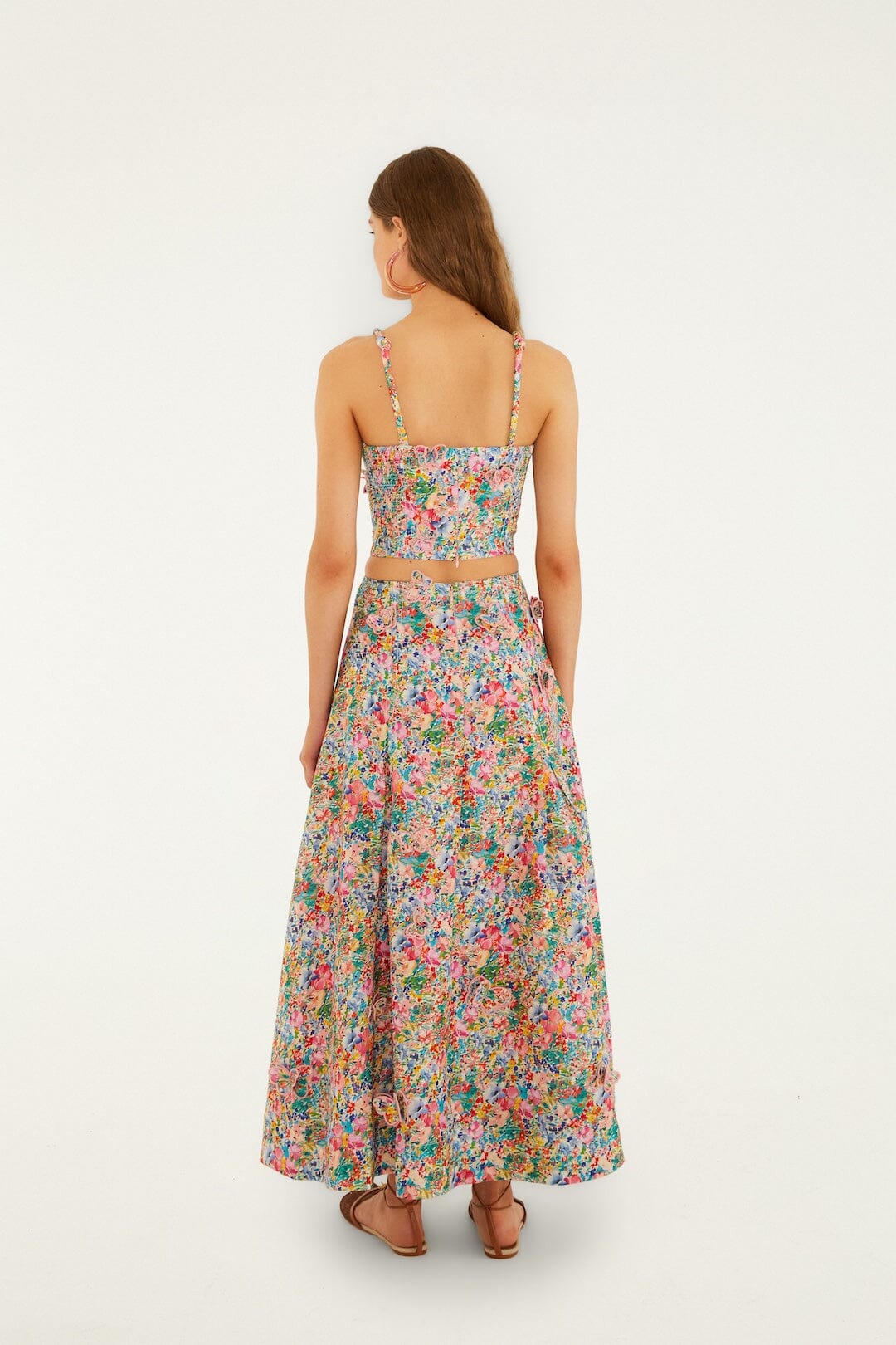 FARM Rio Shop Off-White Peasant Floral Butterflies Euroflax Premium Linen Maxi Skirt