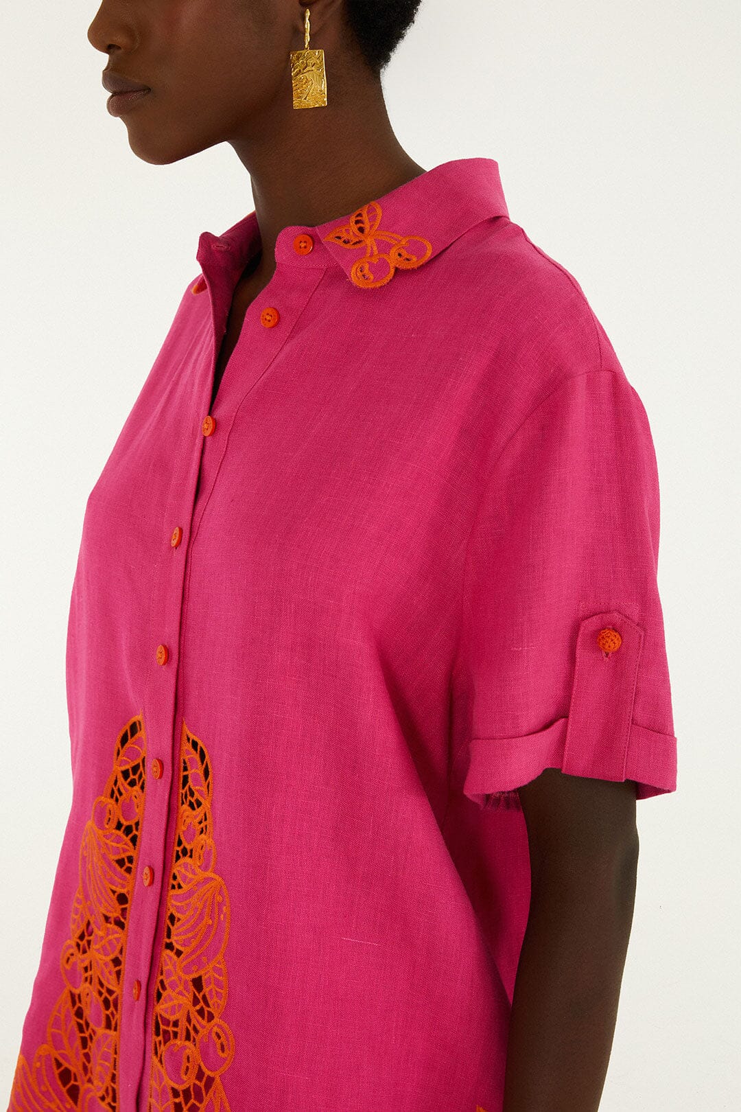 FARM Rio Shop Pink Fruit Richelieu Artisanal Euroflax Premium Linen Shirt