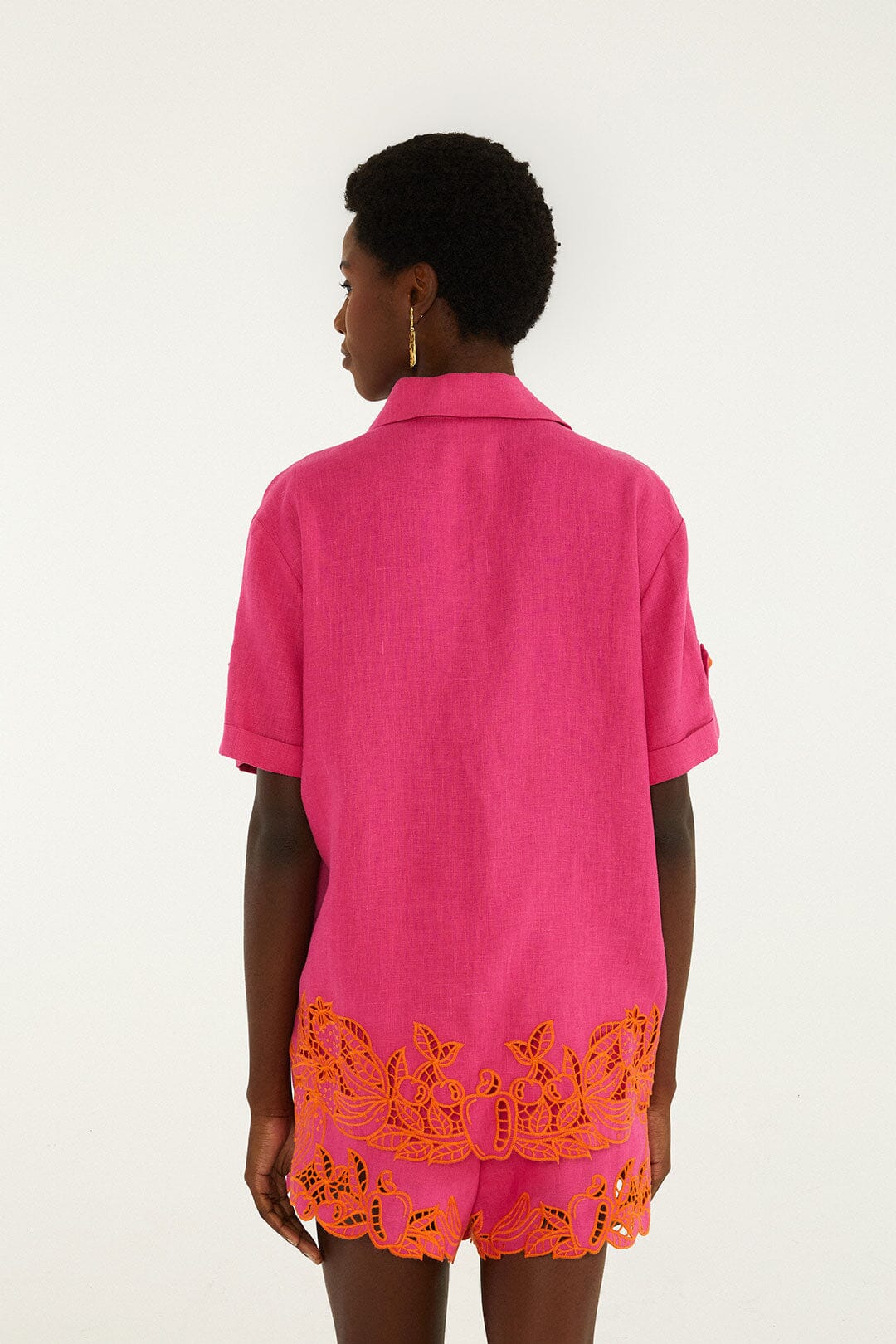 FARM Rio Shop Pink Fruit Richelieu Artisanal Euroflax Premium Linen Shirt