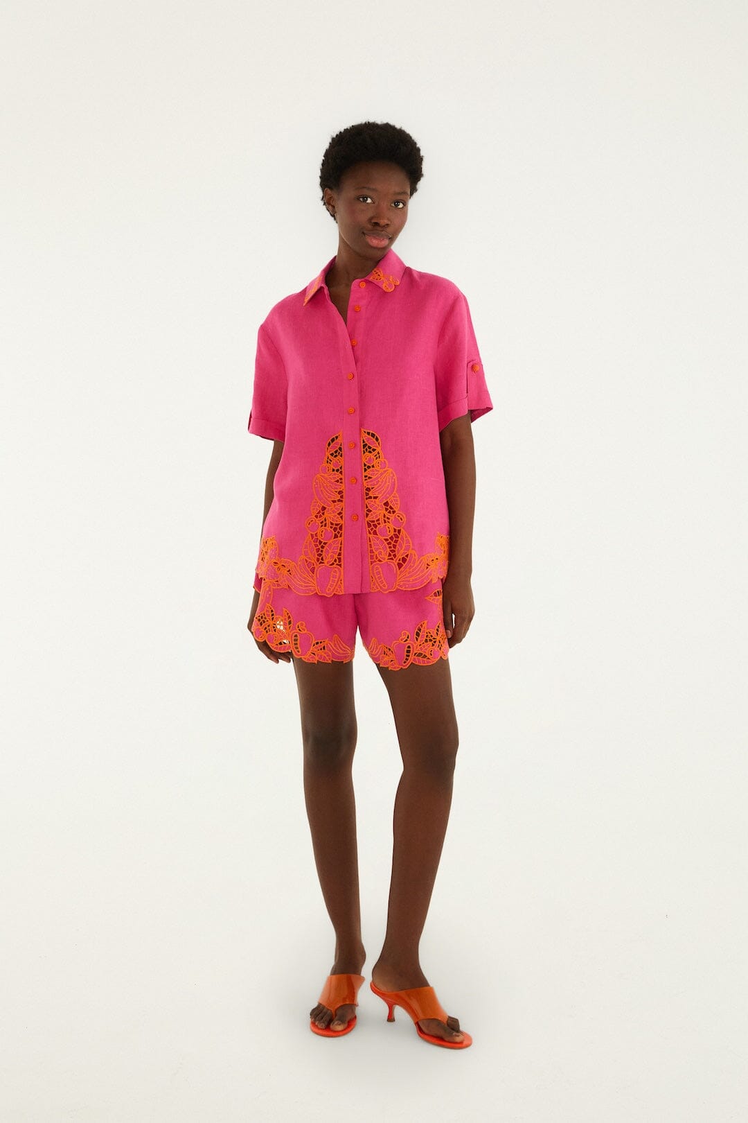 FARM Rio Shop Pink Fruit Richelieu Artisanal Euroflax Premium Linen Shirt