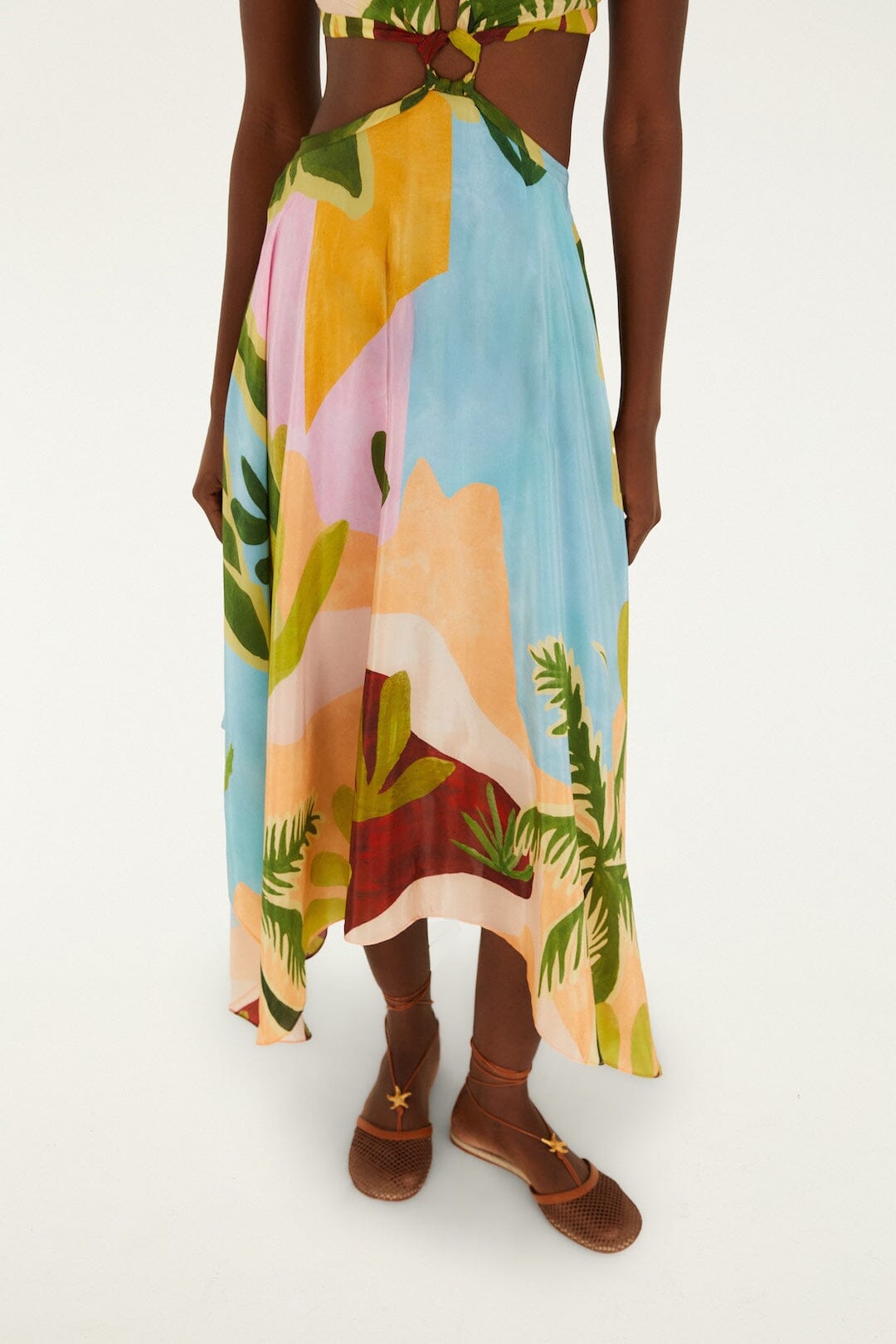 FARM Rio Shop Multicolor Tropical Painting Cut-Out Buckles Maxi Dress
