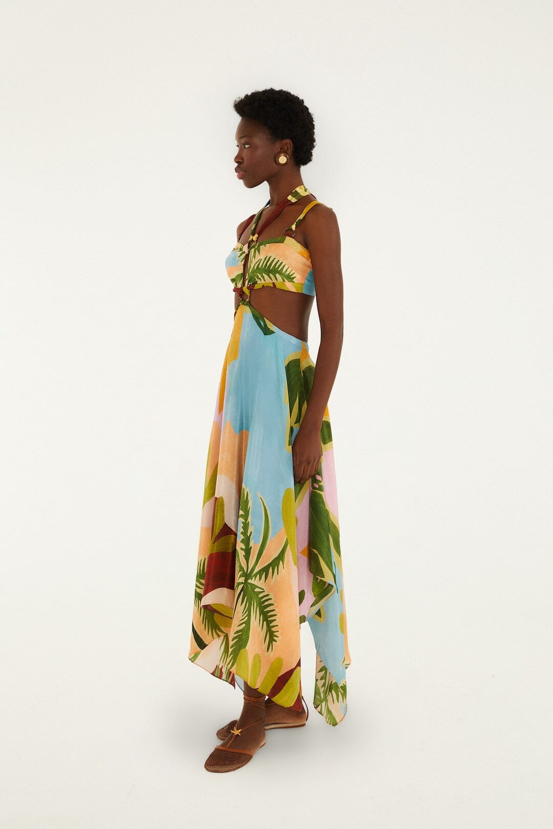 FARM Rio Shop Multicolor Tropical Painting Cut-Out Buckles Maxi Dress