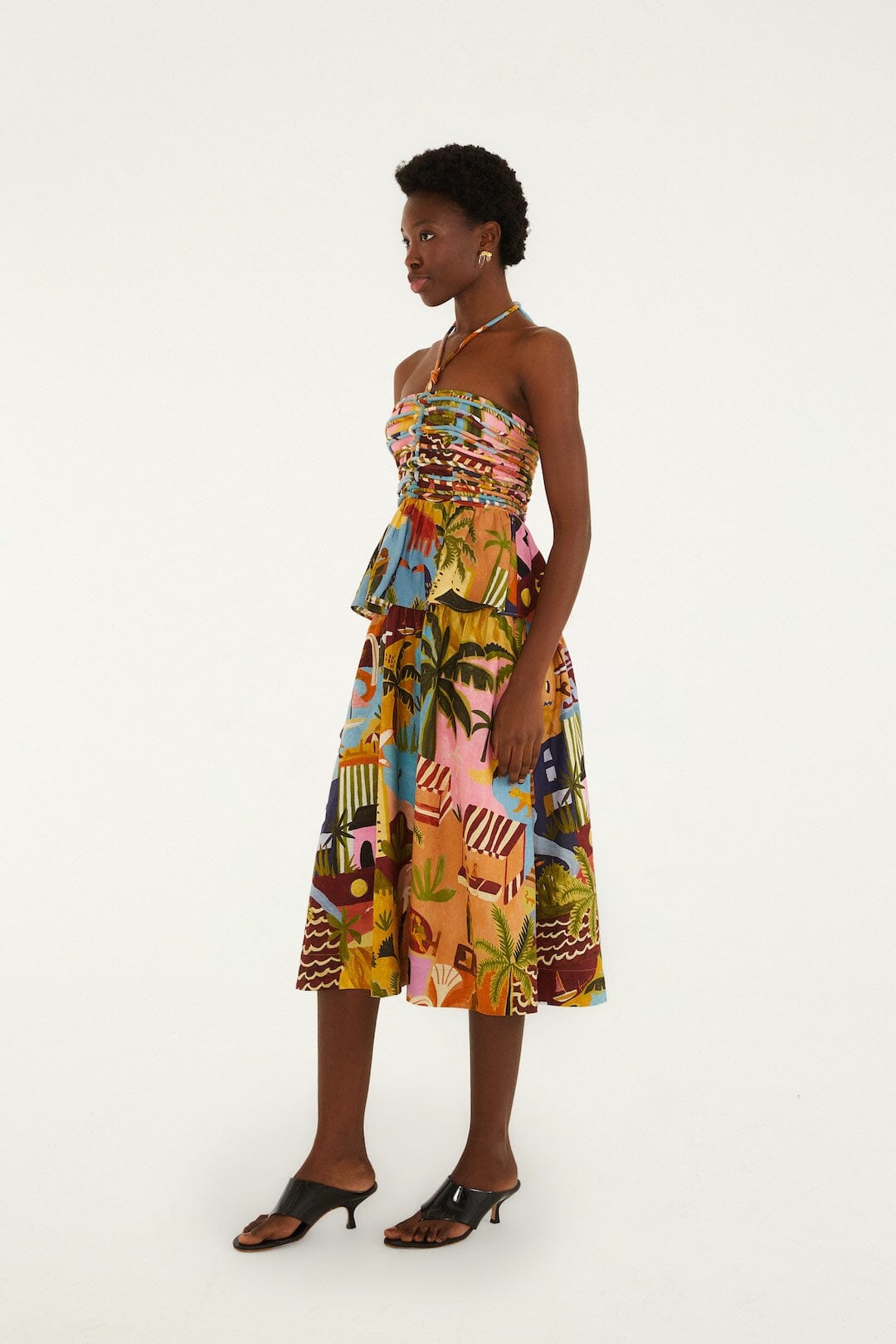 FARM Rio Shop Multicolor Tropical Painting Lenzing Ecovero Euroflax Midi Dress