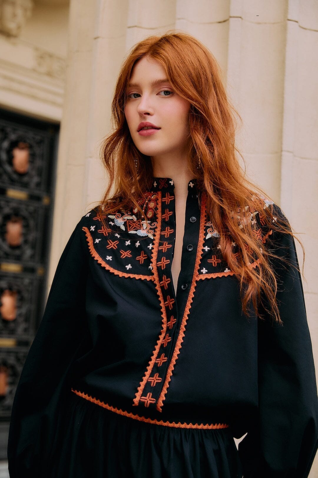 FARM Rio Sale Black Embroidered Buttoned Long Sleeve Shirt