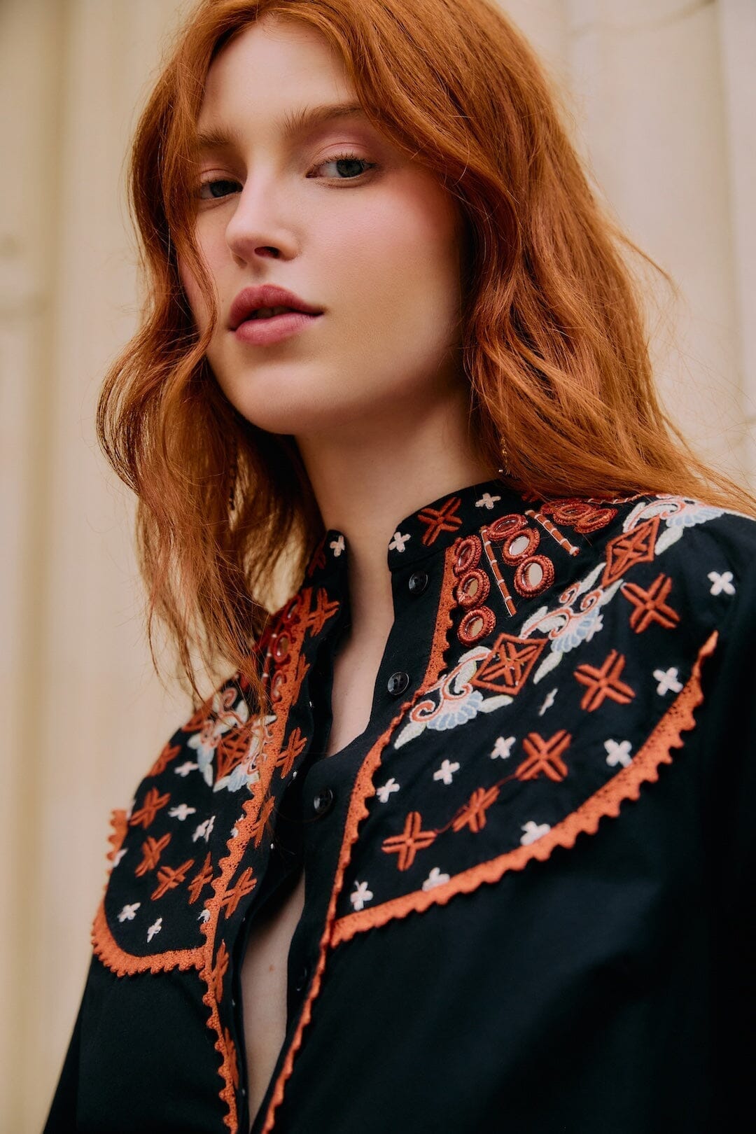 FARM Rio Sale Black Embroidered Buttoned Long Sleeve Shirt