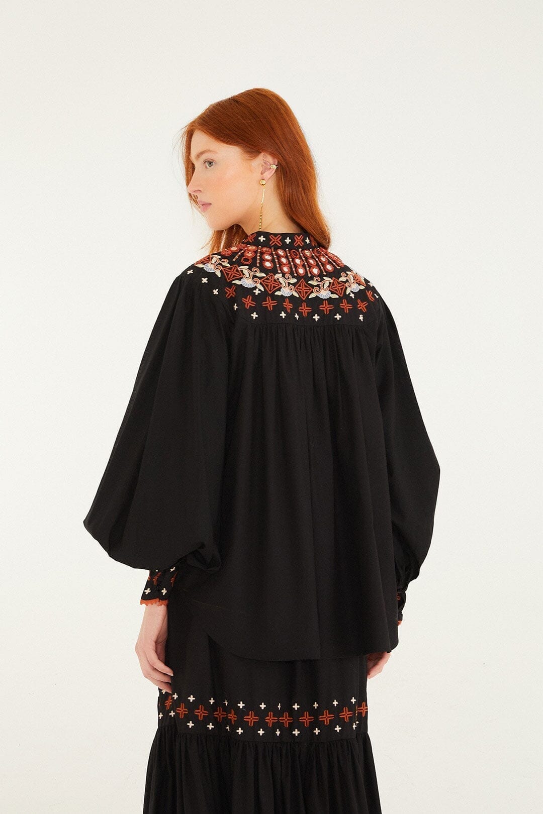 FARM Rio Sale Black Embroidered Buttoned Long Sleeve Shirt
