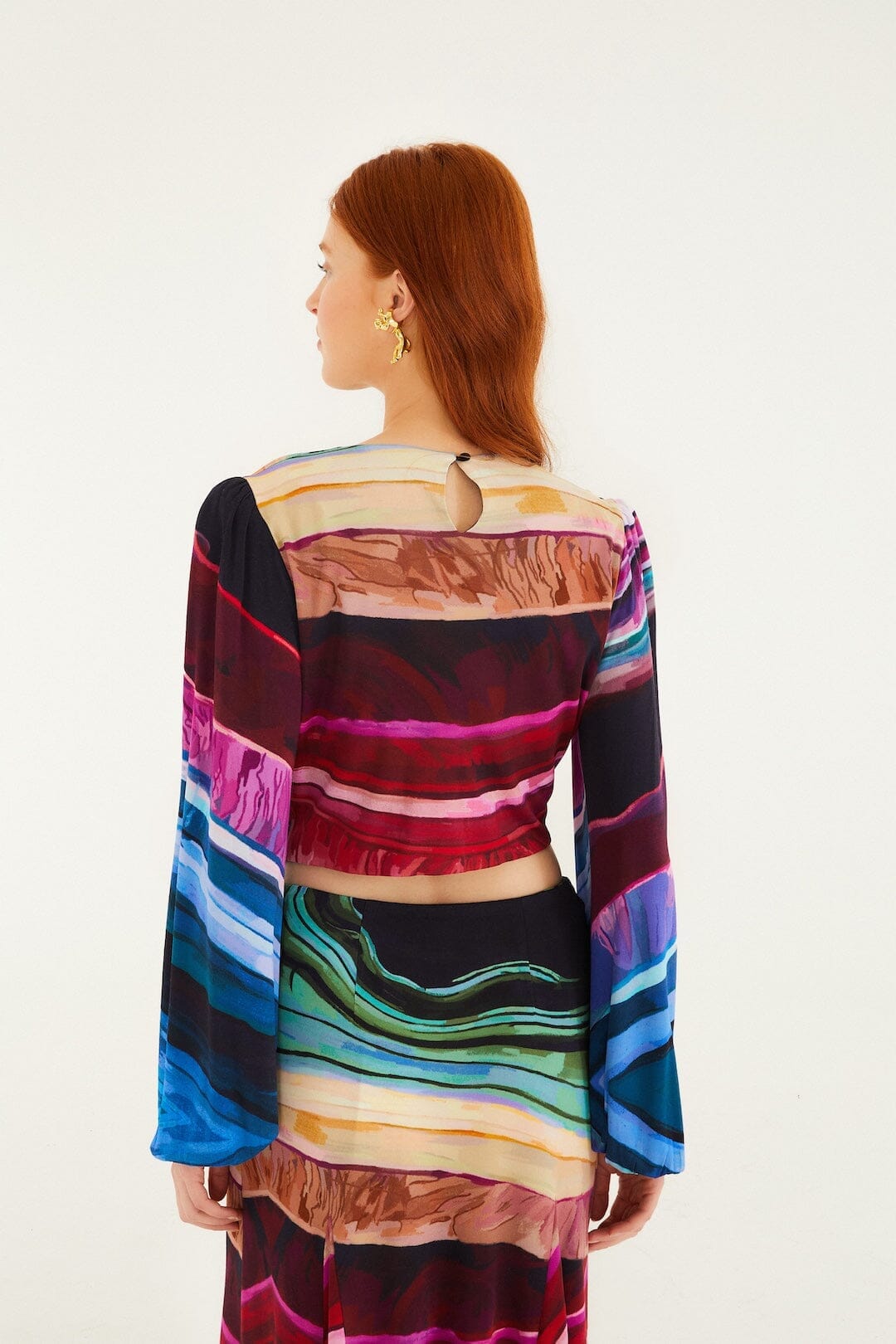 FARM Rio Sale Multicolor Precious Gems Long Sleeve Draped Top