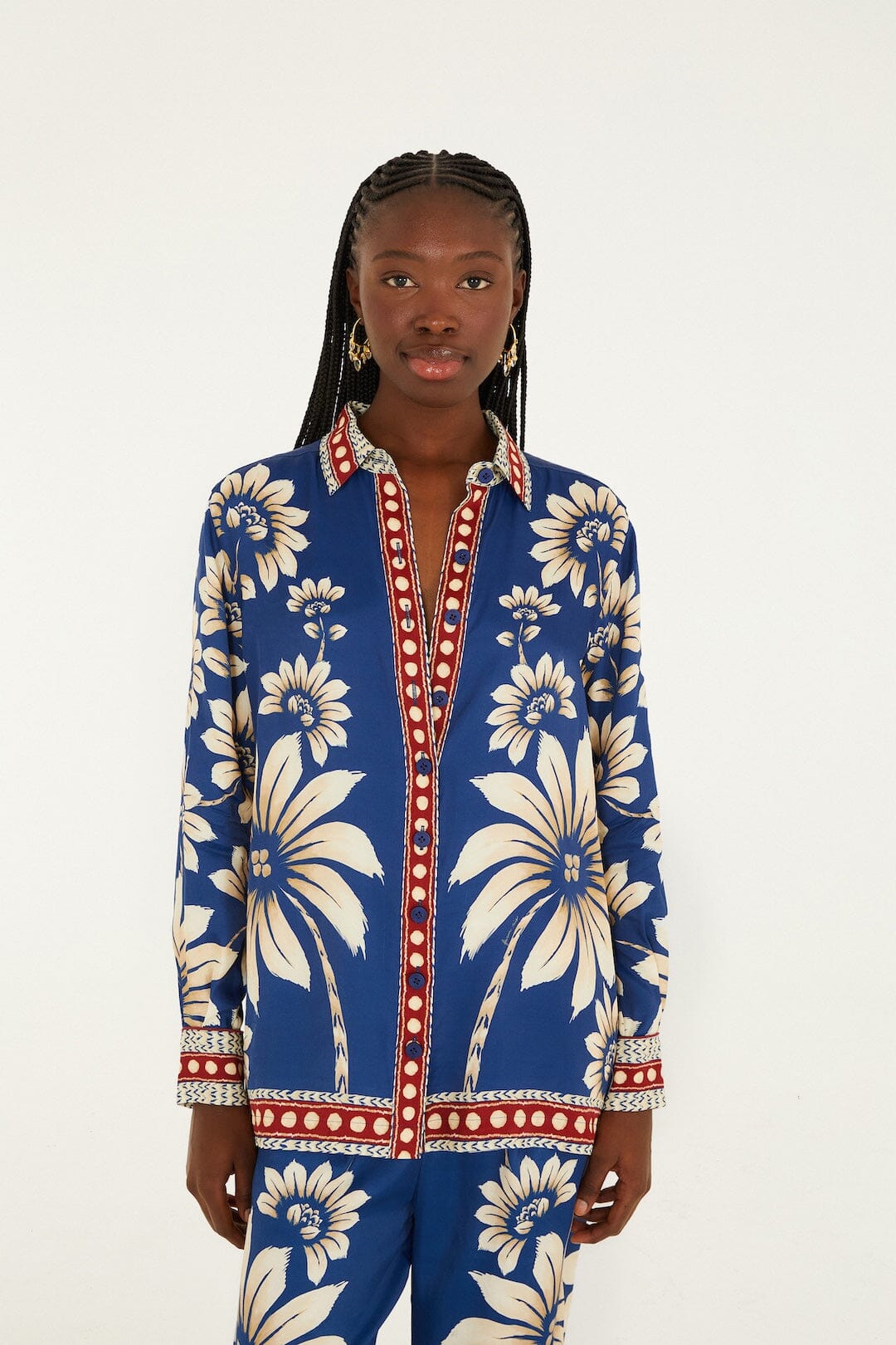 FARM Rio Sale Blue Luna Collared Lenzing Ecovero Viscose Pajama Shirt