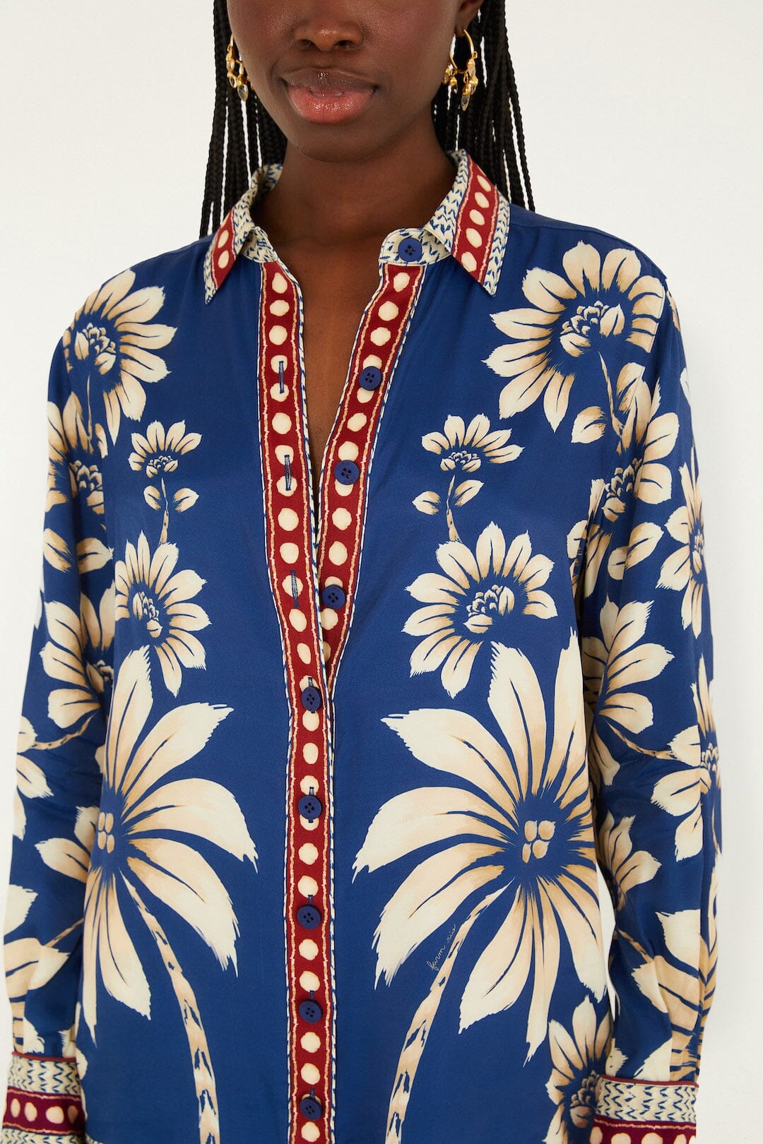 FARM Rio Sale Blue Luna Collared Lenzing Ecovero Viscose Pajama Shirt