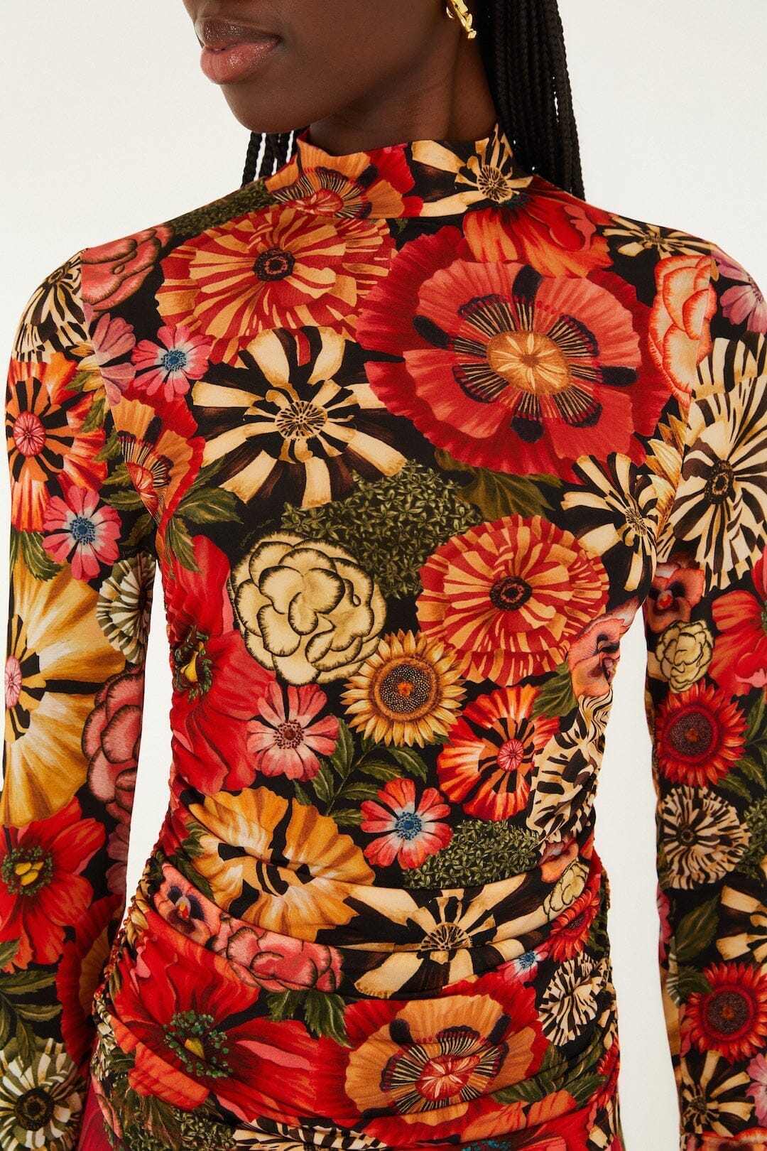 FARM Rio Sale Black Flowershop Ruched Waist Jersey Blouse