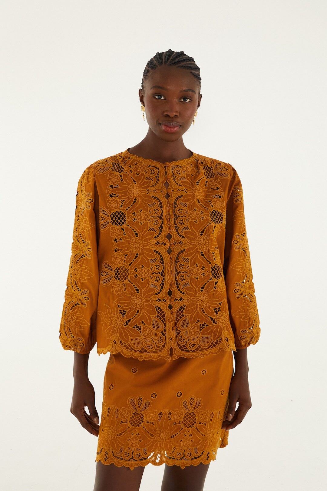 FARM Rio Sale Camel Richelieu Long Sleeve Blouse