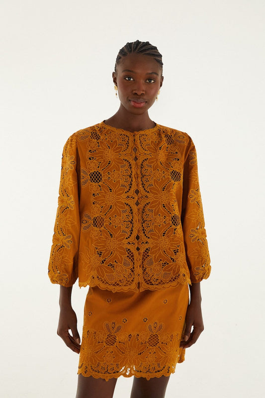 FARM Rio Sale Camel Richelieu Long Sleeve Blouse