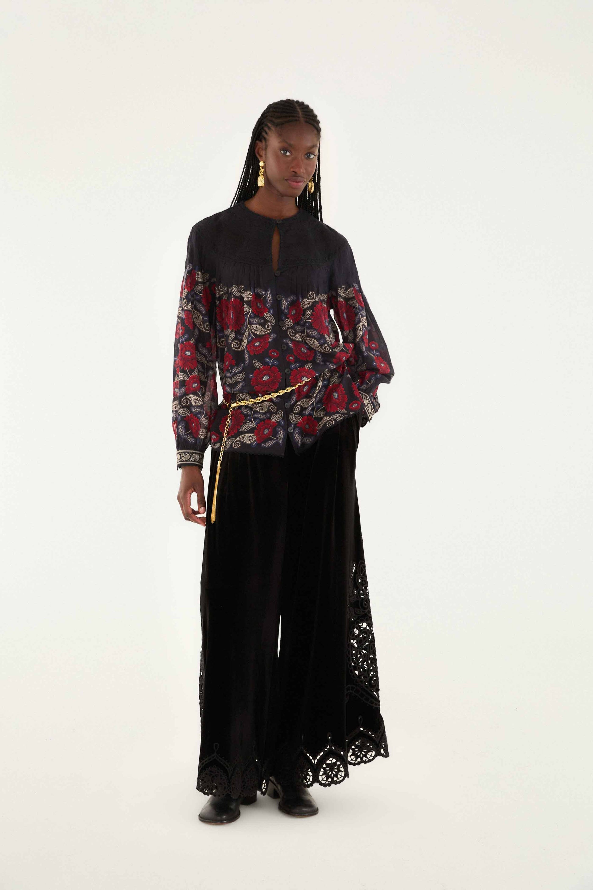 FARM Rio Sale Black Valentina Long Sleeve Blouse
