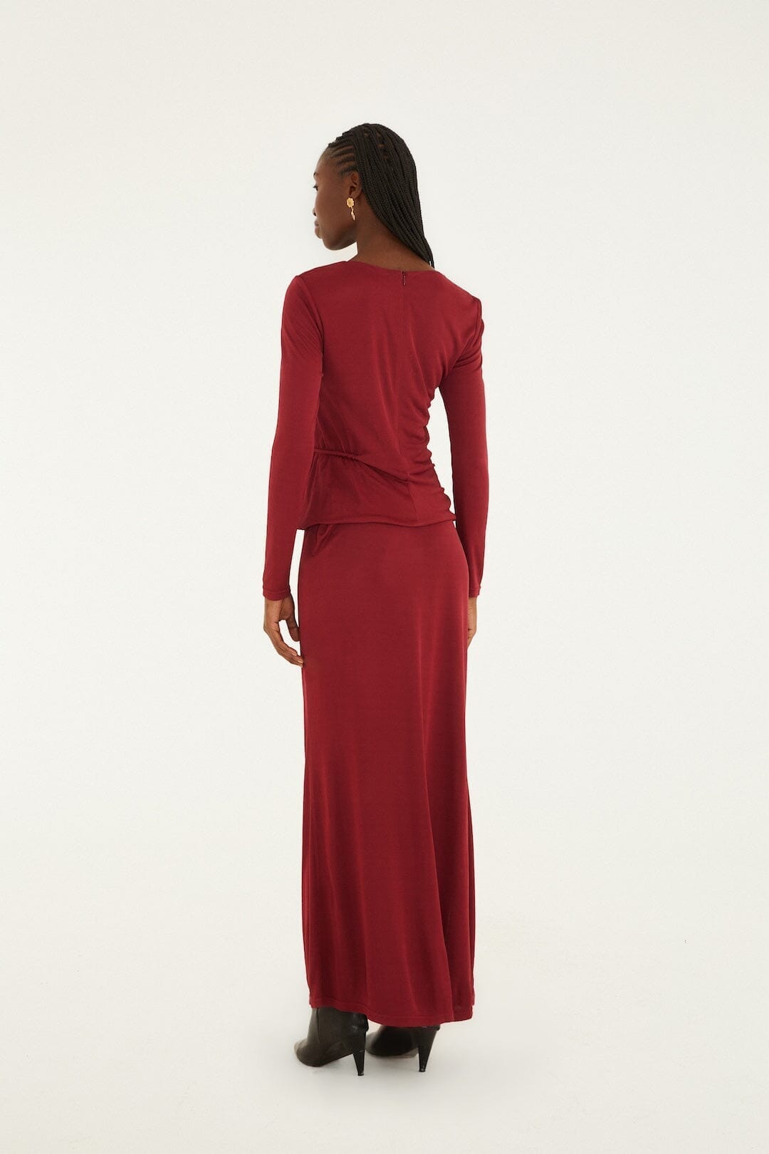 FARM Rio Sale by Type Burgundy 3d Flower Draped Side Slit Maxi Skirt