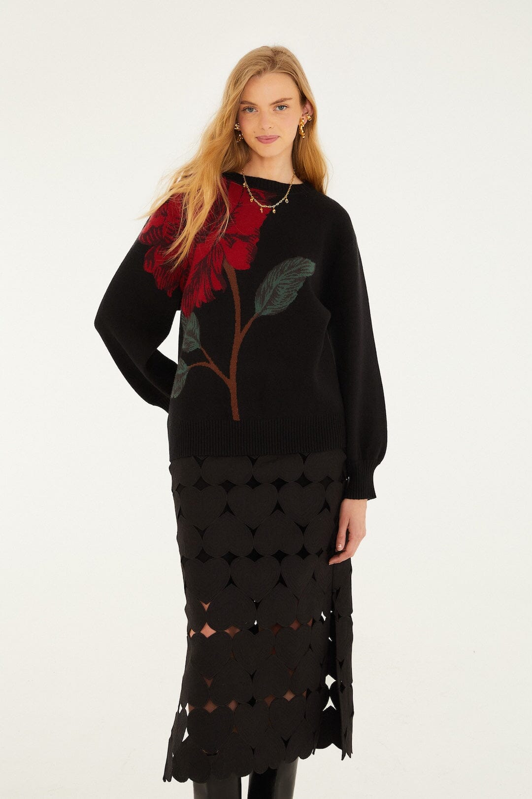 FARM Rio Sale by Type Black Hearts Euroflax Premium Linen Midi Skirt