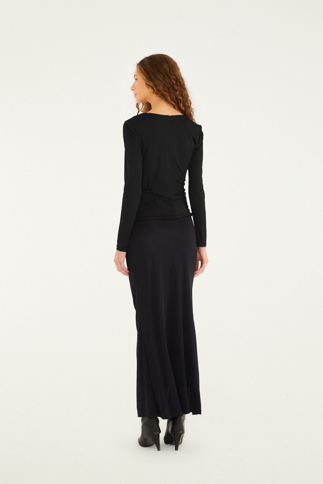 FARM Rio Sale by Type Black Flower Draped Side Slit Midi Skirt