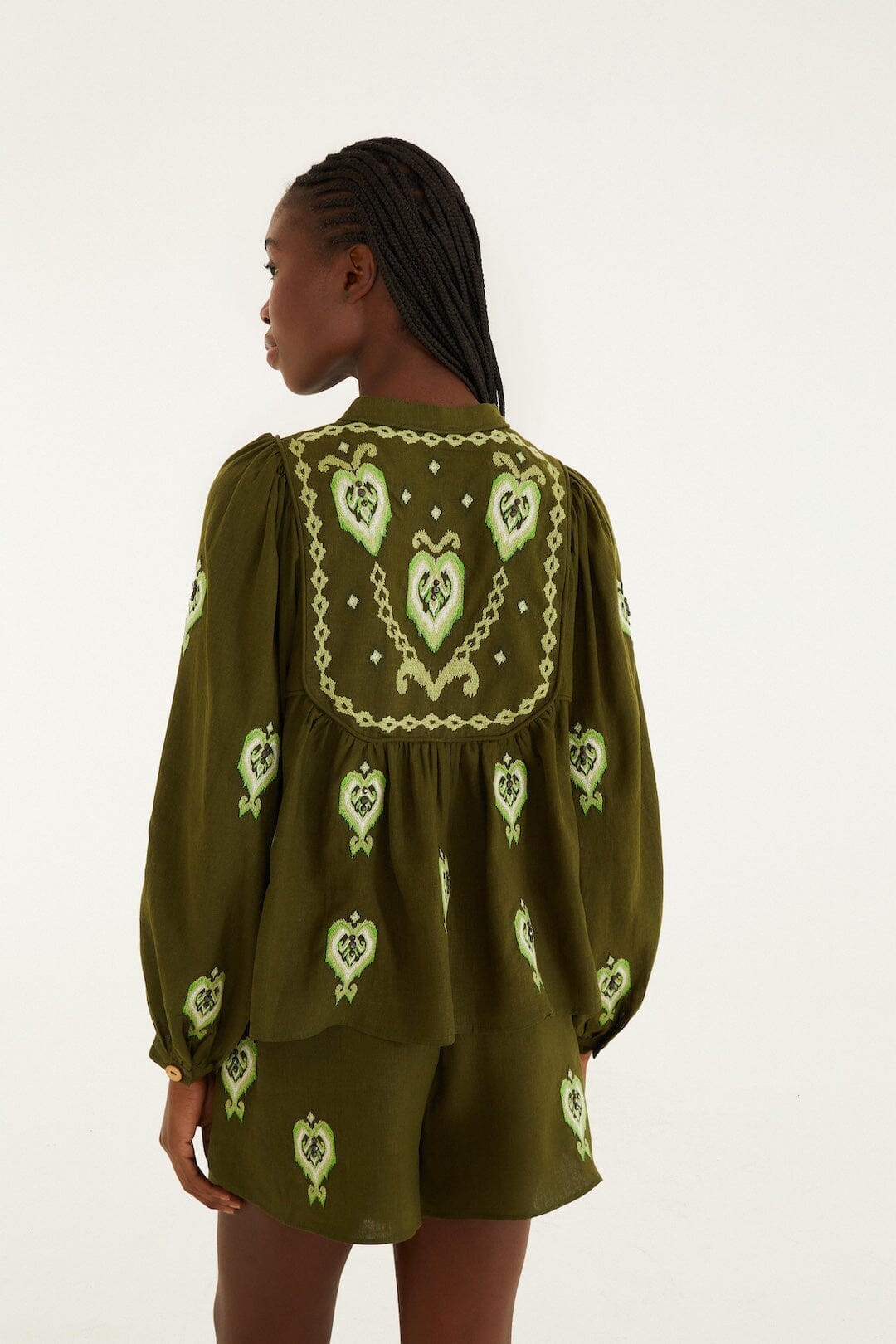 FARM Rio Sale by Type Green Heart Tapestry Embroidered Lenzing Ecovero Euroflax Shorts