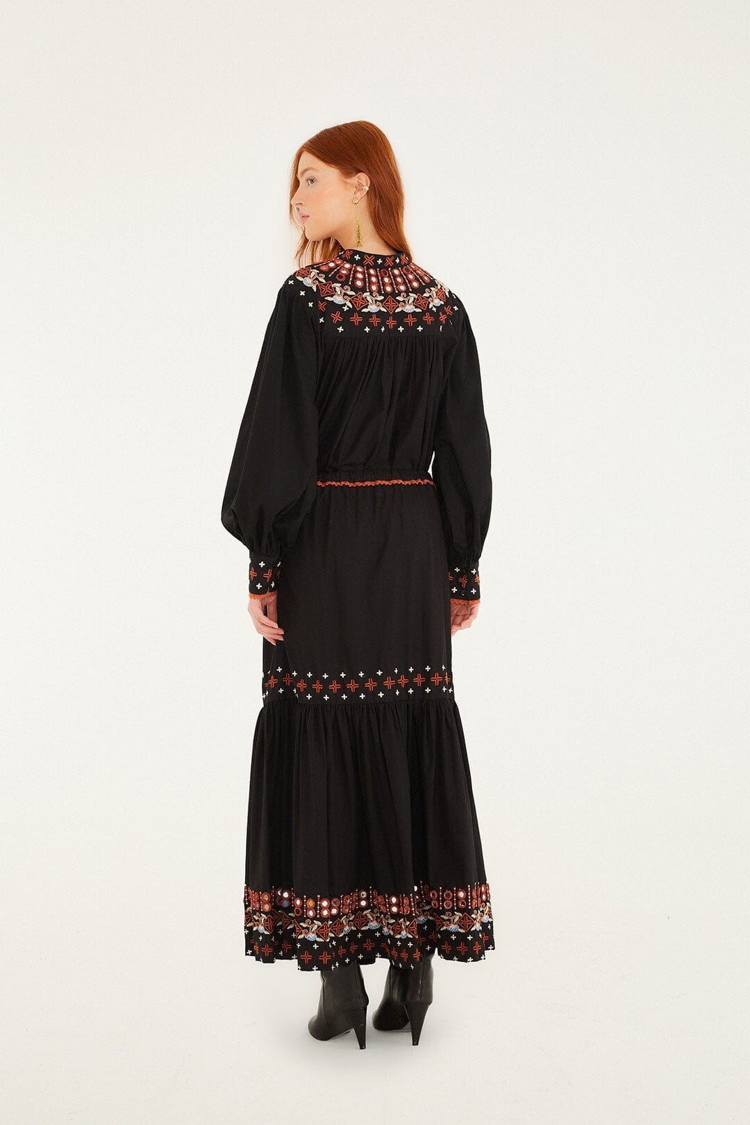 FARM Rio Sale by Type Black Embroidered Tiered Maxi Skirt