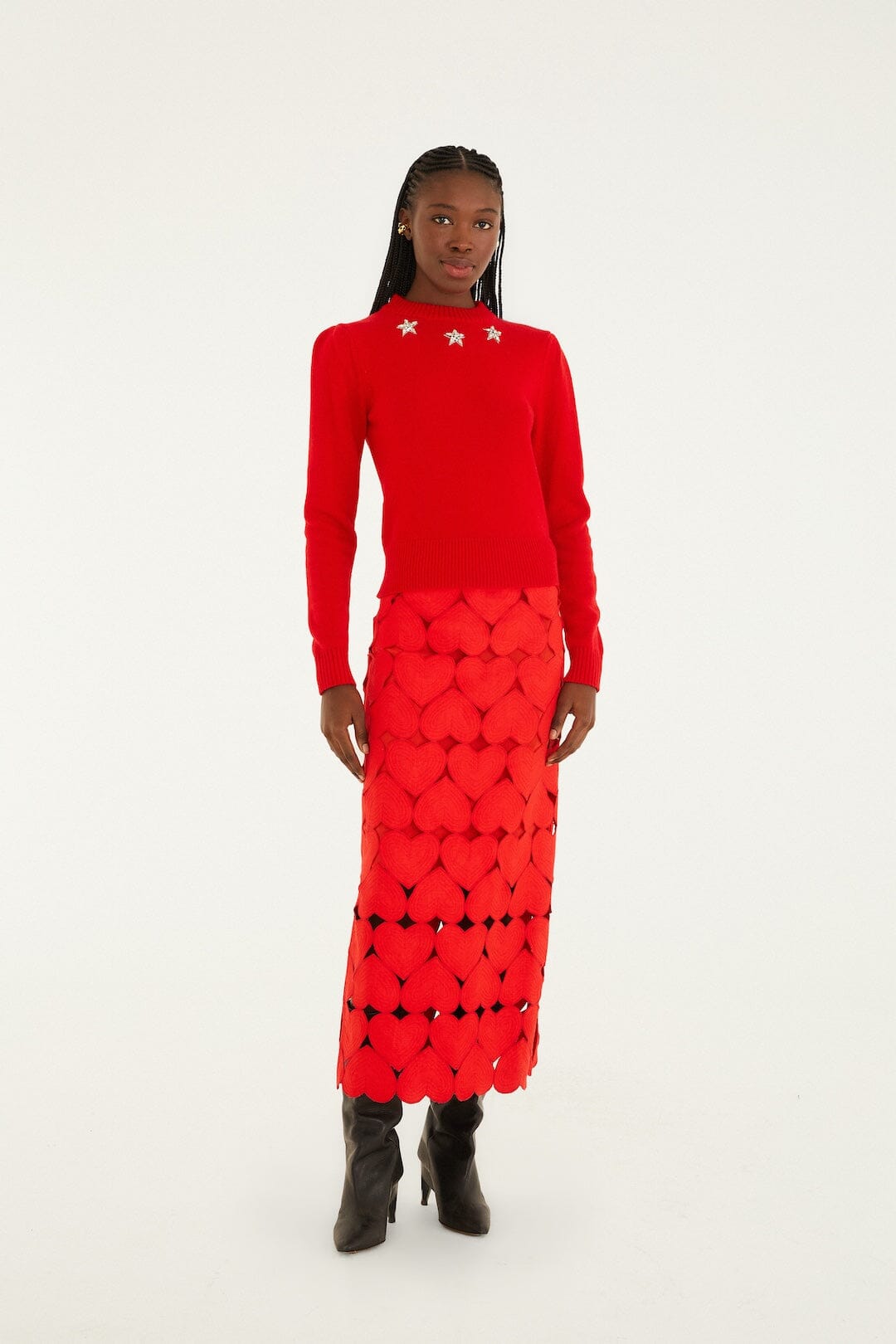 FARM Rio Sale by Type Red Hearts Euroflax Premium Linen Midi Skirt