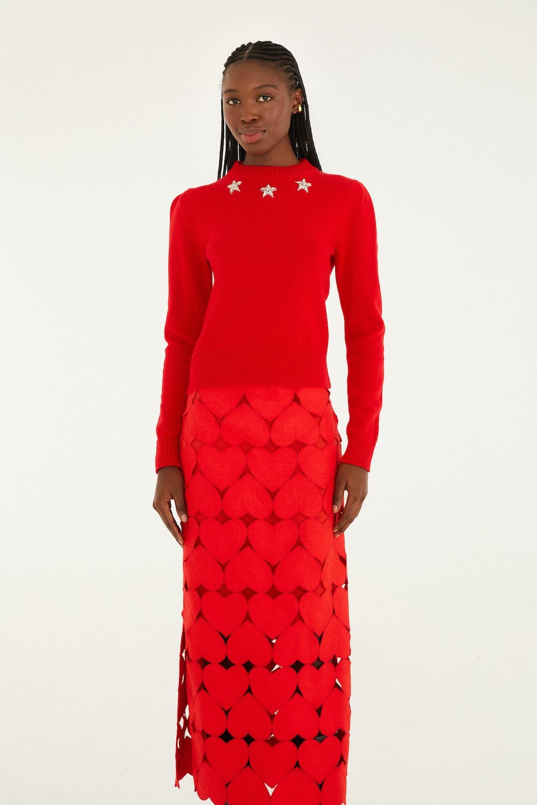 FARM Rio Sale by Type Red Hearts Euroflax Premium Linen Midi Skirt