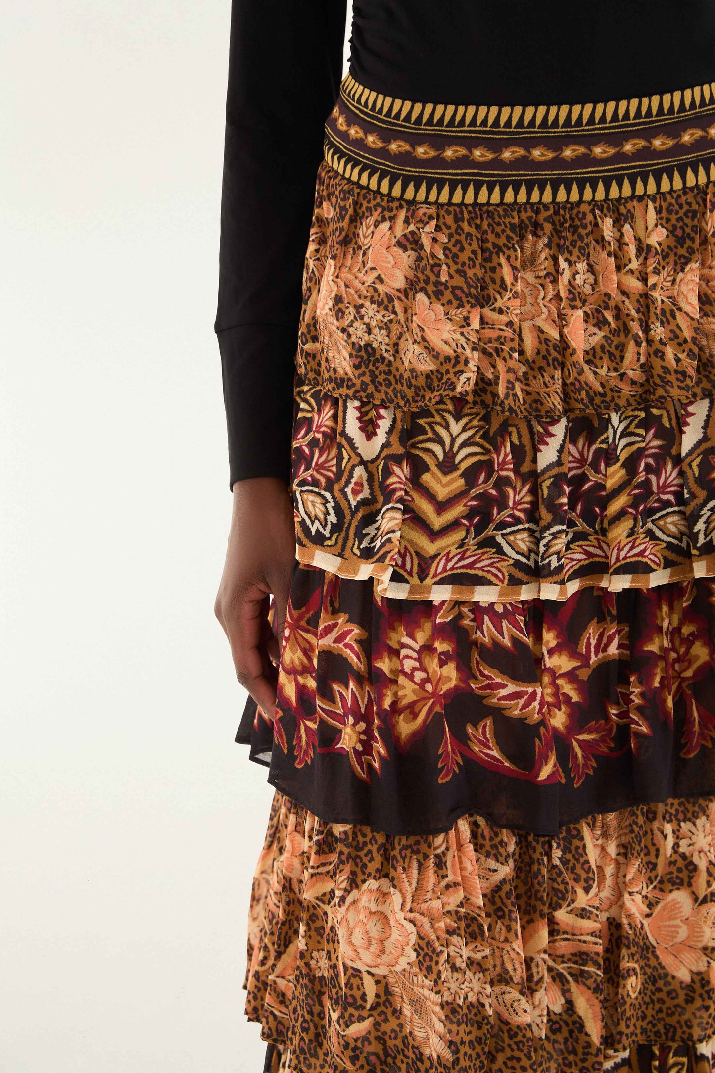 FARM Rio Sale by Type Mixed Scarves Ruffled Maxi Skirt