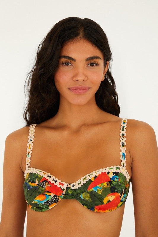 FARM Rio Sale by Type Green Bird Leaves Underwire Bikini Top