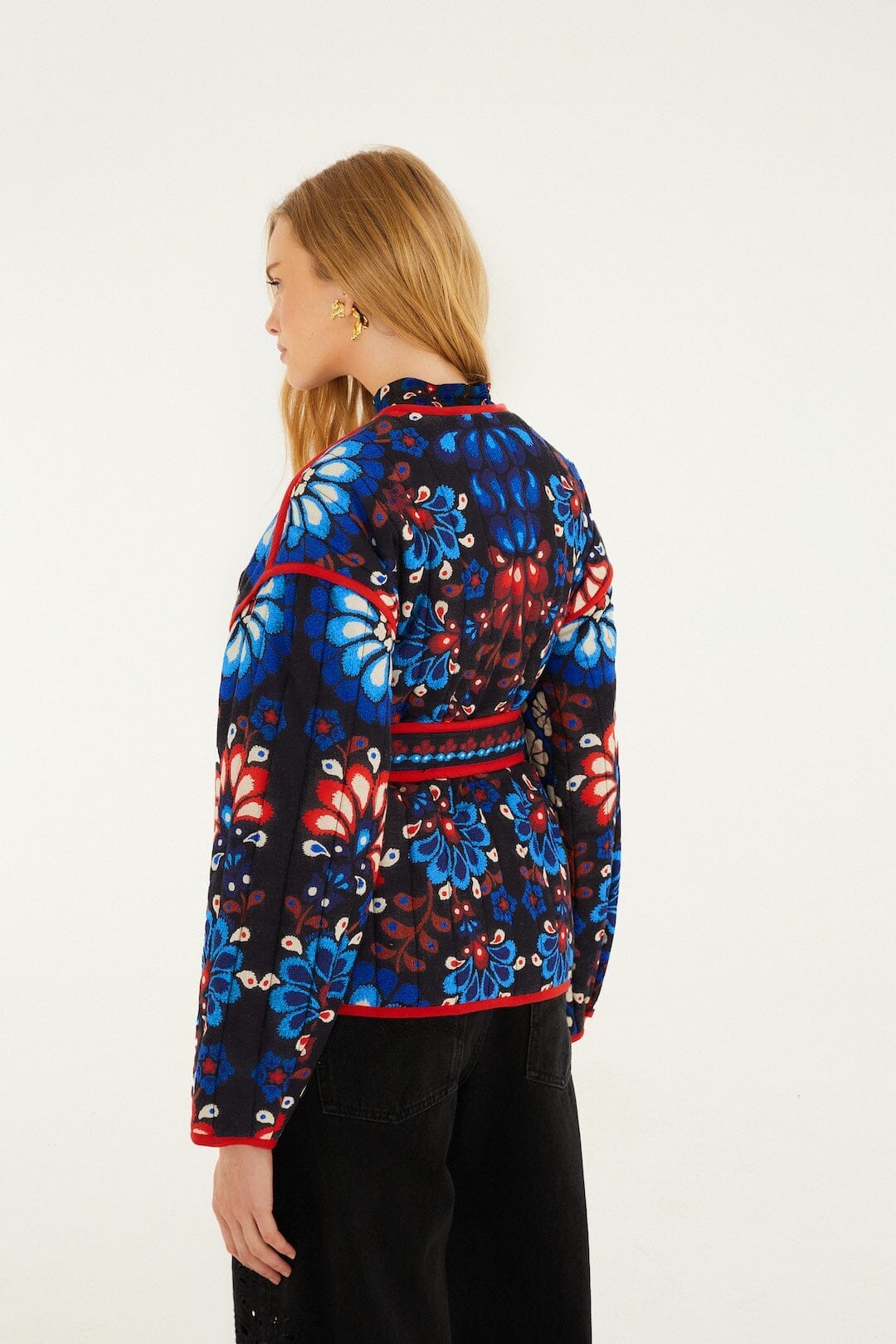 FARM Rio Sale by Type Black Latina Scarf Belted Crop Jacket