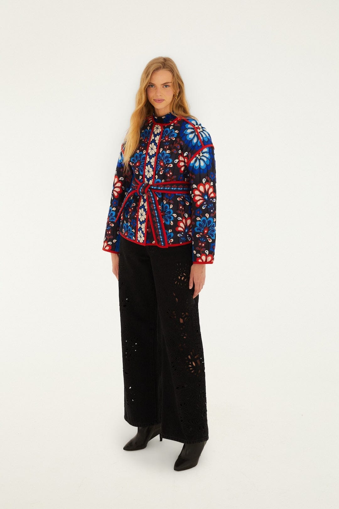 FARM Rio Sale by Type Black Latina Scarf Belted Crop Jacket