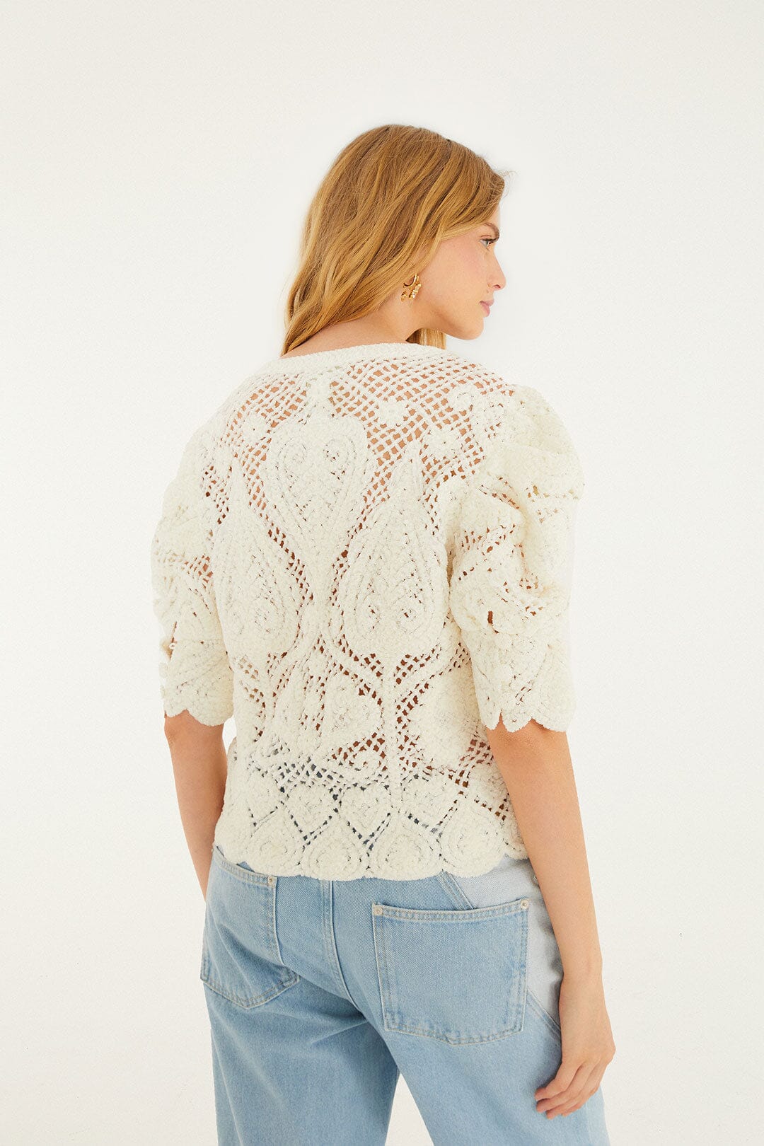 FARM Rio Sale by Type Off-White Rococo Hearts Crochet Cardigan