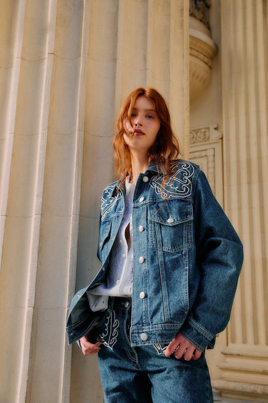 FARM Rio Sale by Type Denim Cornely Buttoned Embroidered Jacket