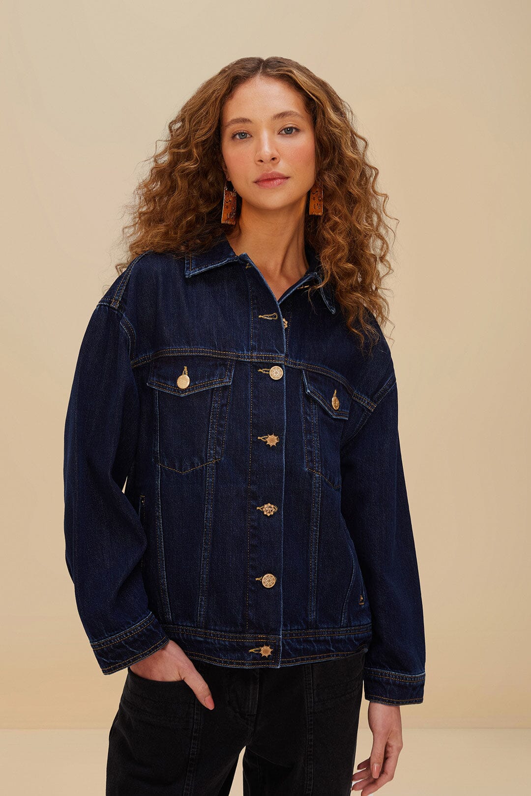 FARM Rio Sale by Type Dark Denim Buttoned Jacket