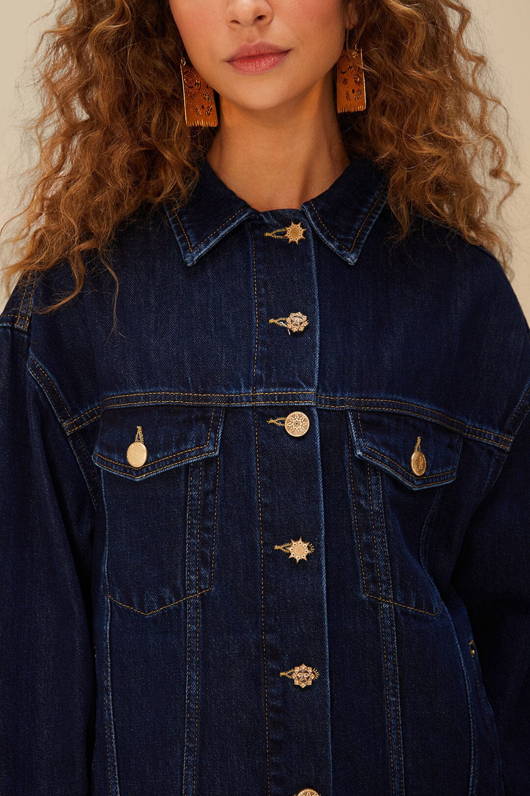 FARM Rio Sale by Type Dark Denim Buttoned Jacket