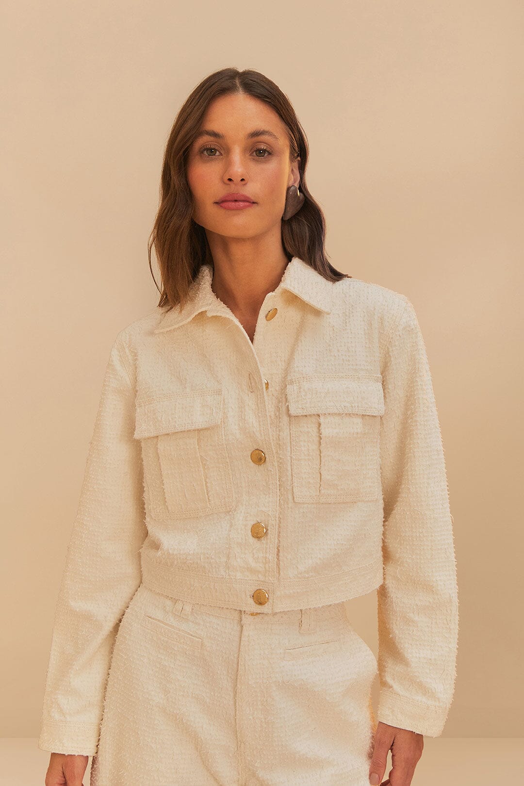 FARM Rio Sale by Type Off-White Twill Laser Crop Jacket
