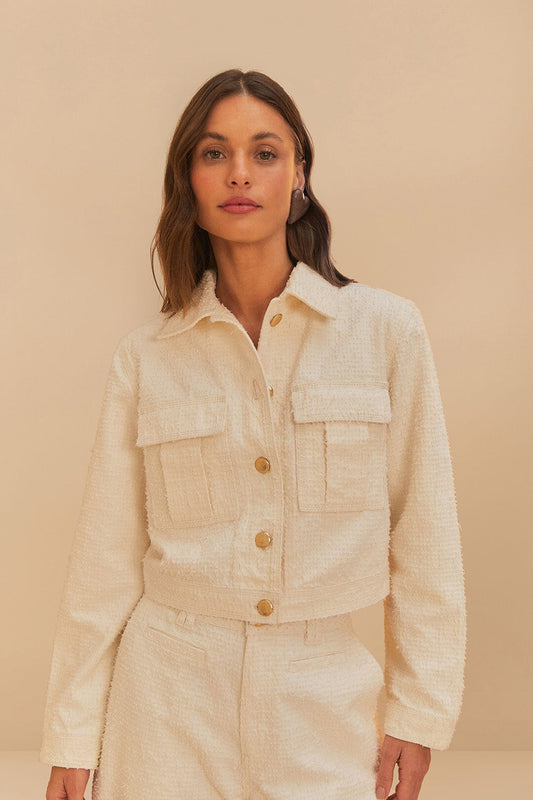 FARM Rio Sale by Type Off-White Twill Laser Crop Jacket