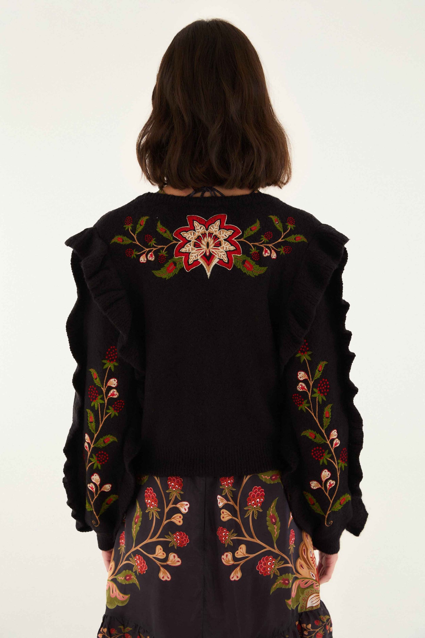FARM Rio Sale by Type Black Berry Embroidery Knit Cardigan