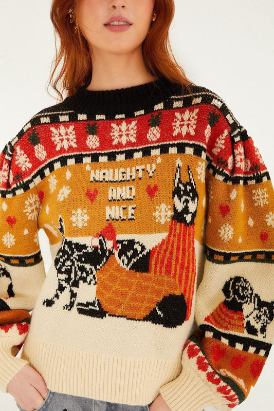 FARM Rio Sale by Type Multicolor Naughty And Nice Puff Sleeve Knit Sweater