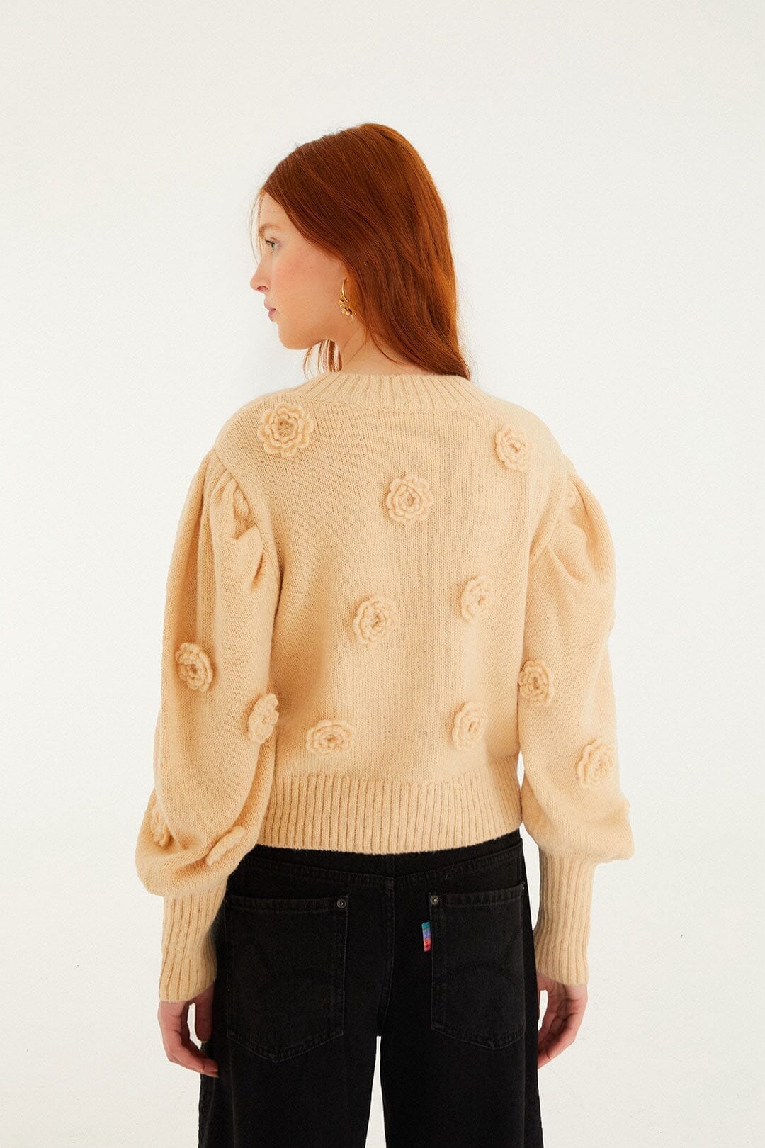 FARM Rio Sale by Type Sand Crochet 3d Flower Dropped Shoulder Knit Sweater