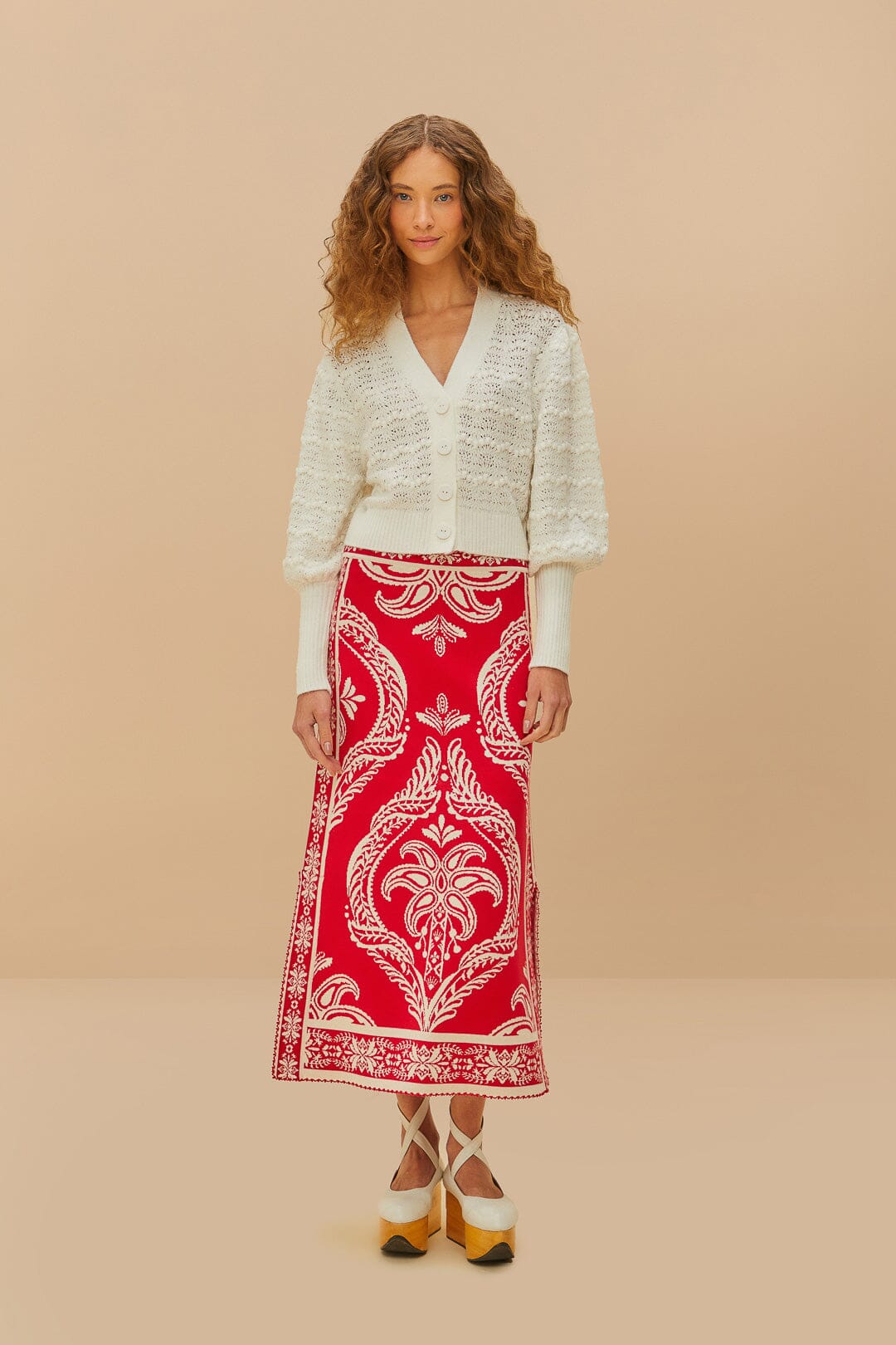 FARM Rio Sale by Type White Lace Stitch Knit Crop Cardigan