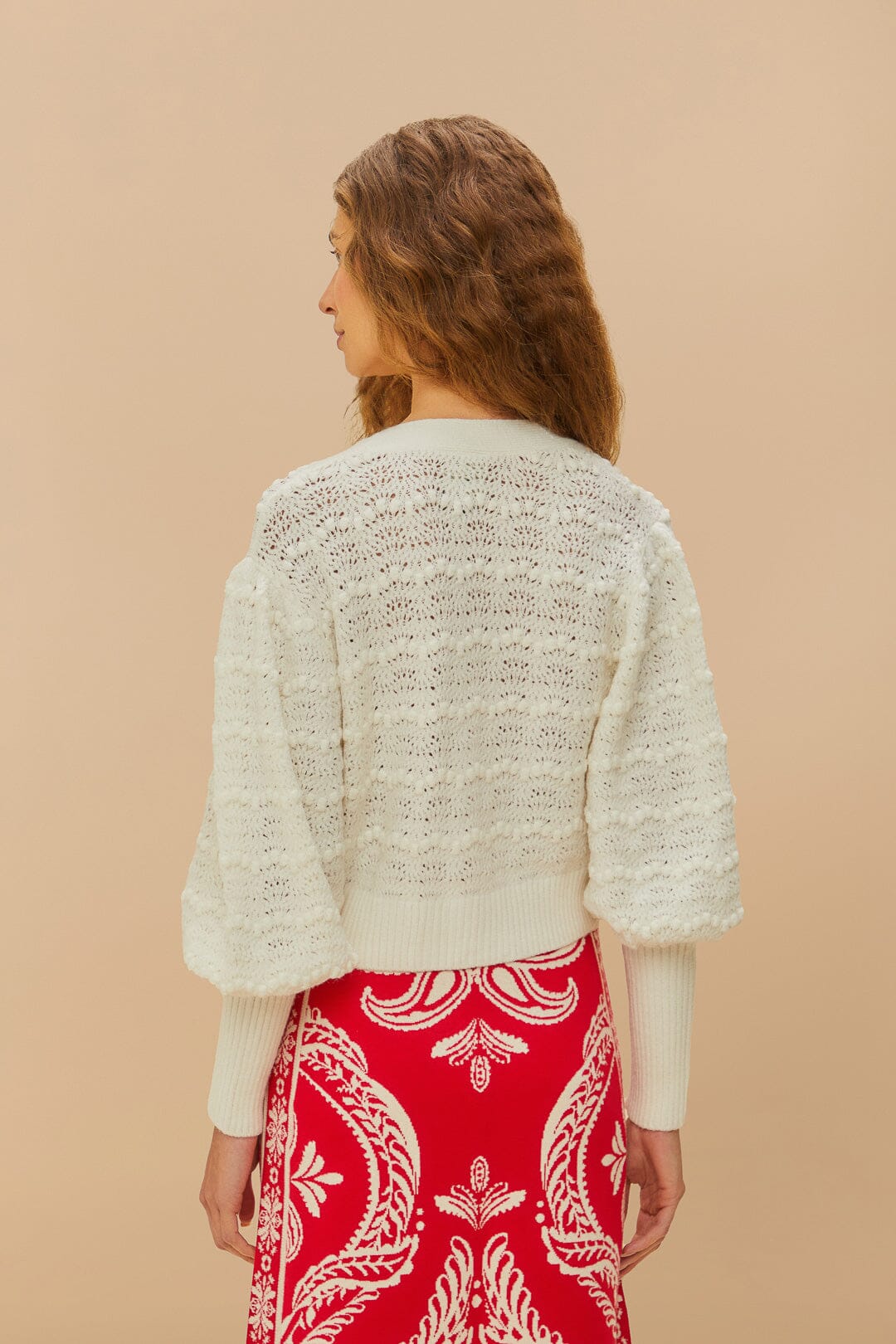 FARM Rio Sale by Type White Lace Stitch Knit Crop Cardigan
